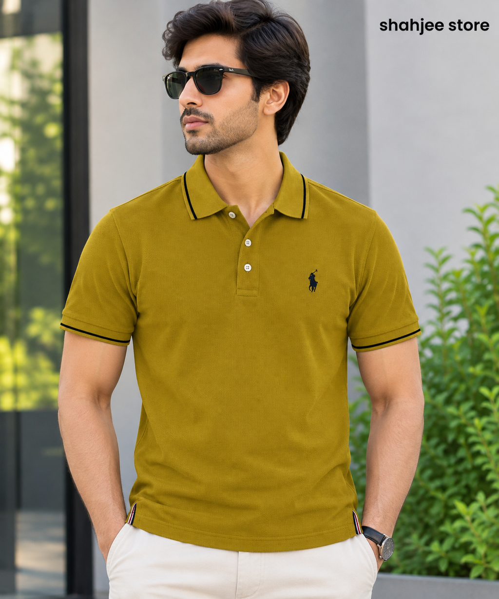 Tipped Collar Polo Shirt - Mustard