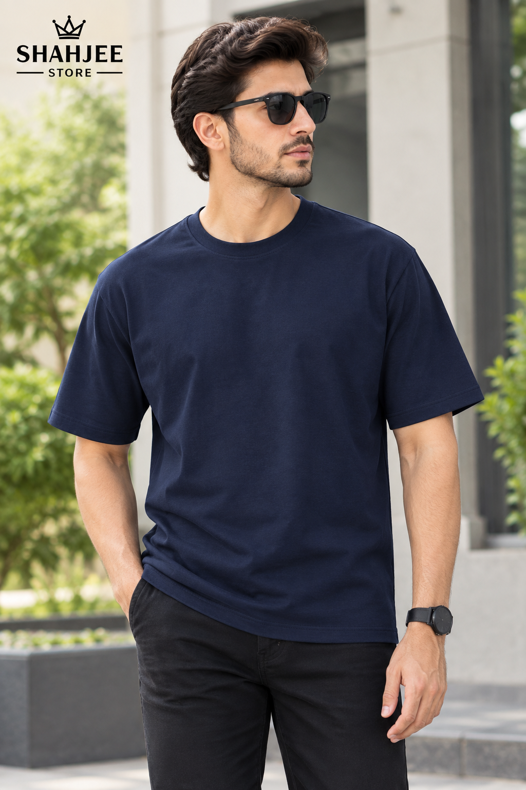 Drop Shoulder Oversized T-Shirt - Navy Blue