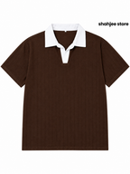 Contrast Collar Polo Shirt - Coffee Brown