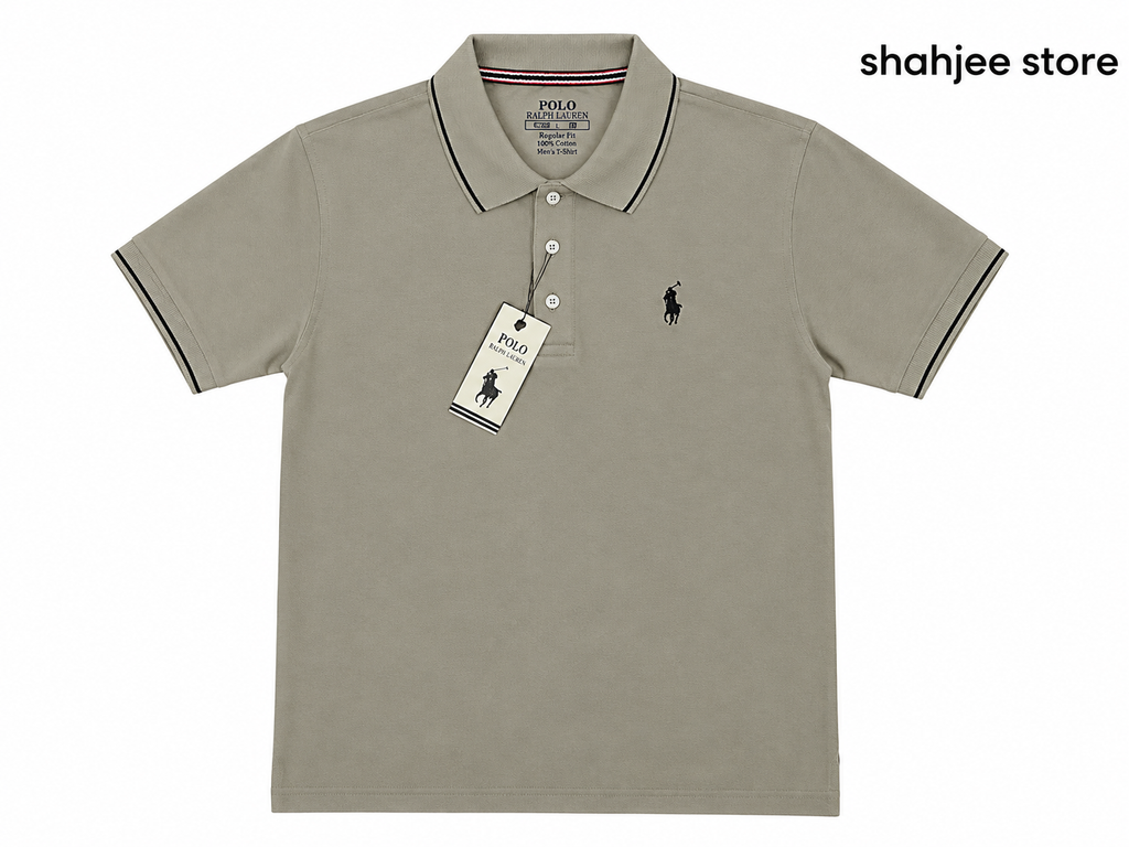 Tipped Collar Polo Shirt - Stone Grey