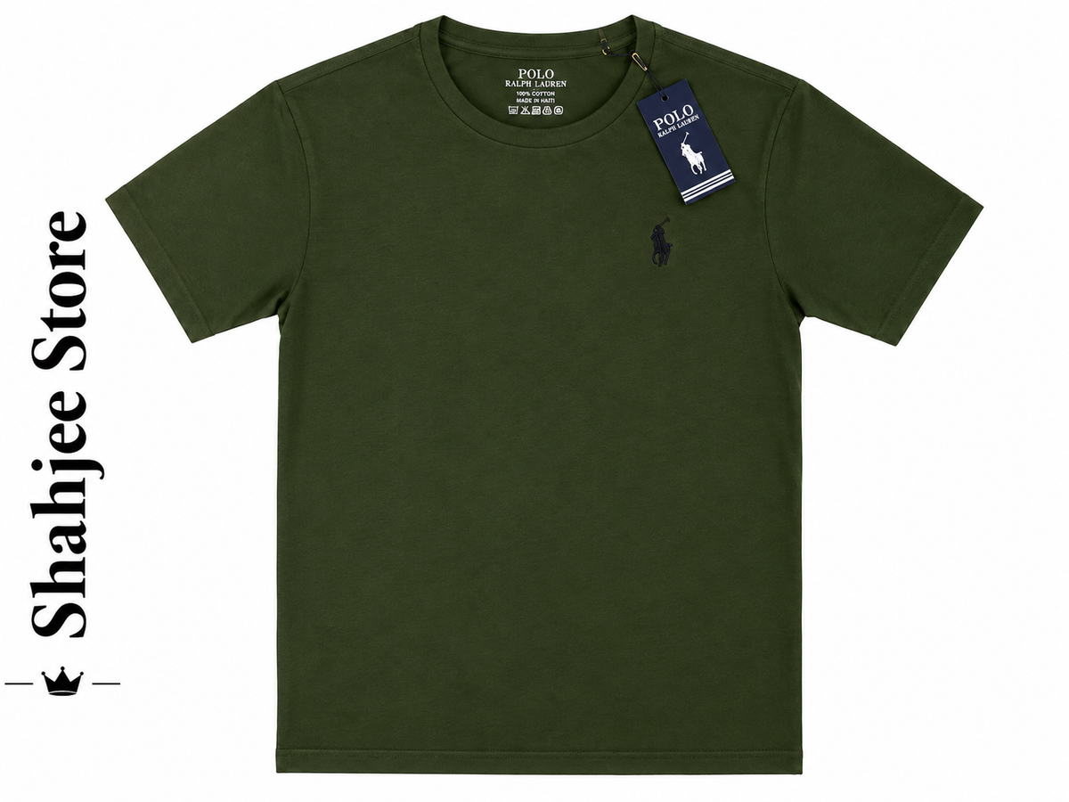 Embroidered Round Neck T-Shirt - Army Green