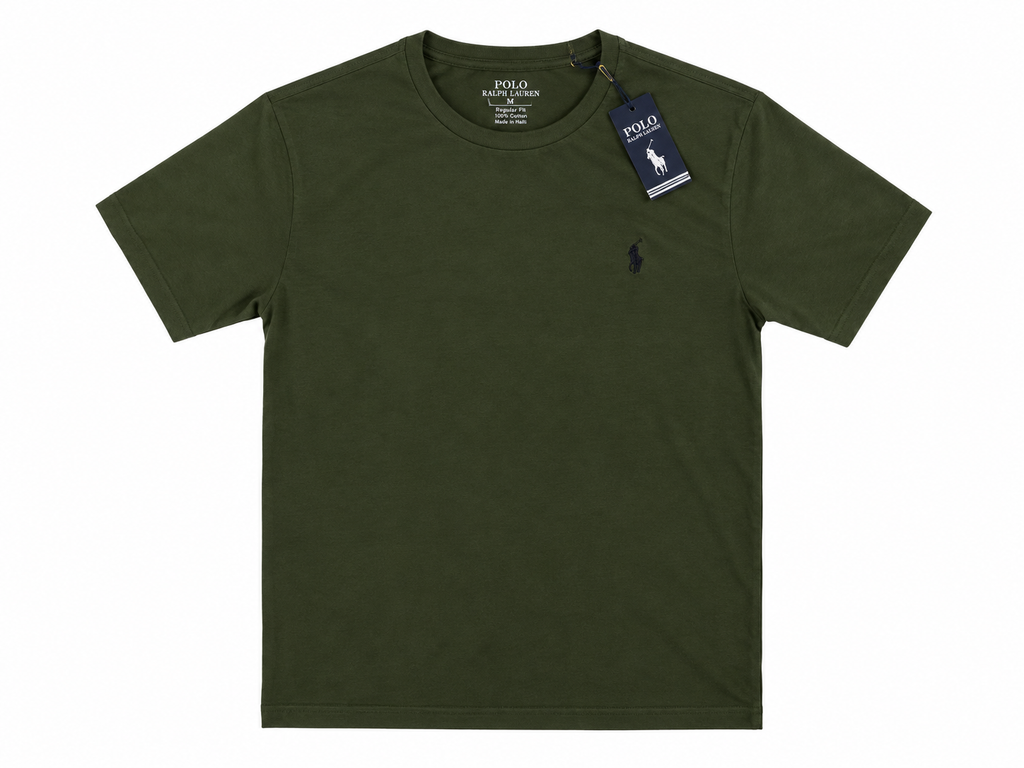 Embroidered Round Neck T-Shirt - Olive Green