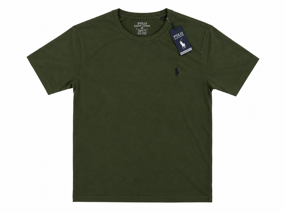 Embroidered Round Neck T-Shirt - Olive Green