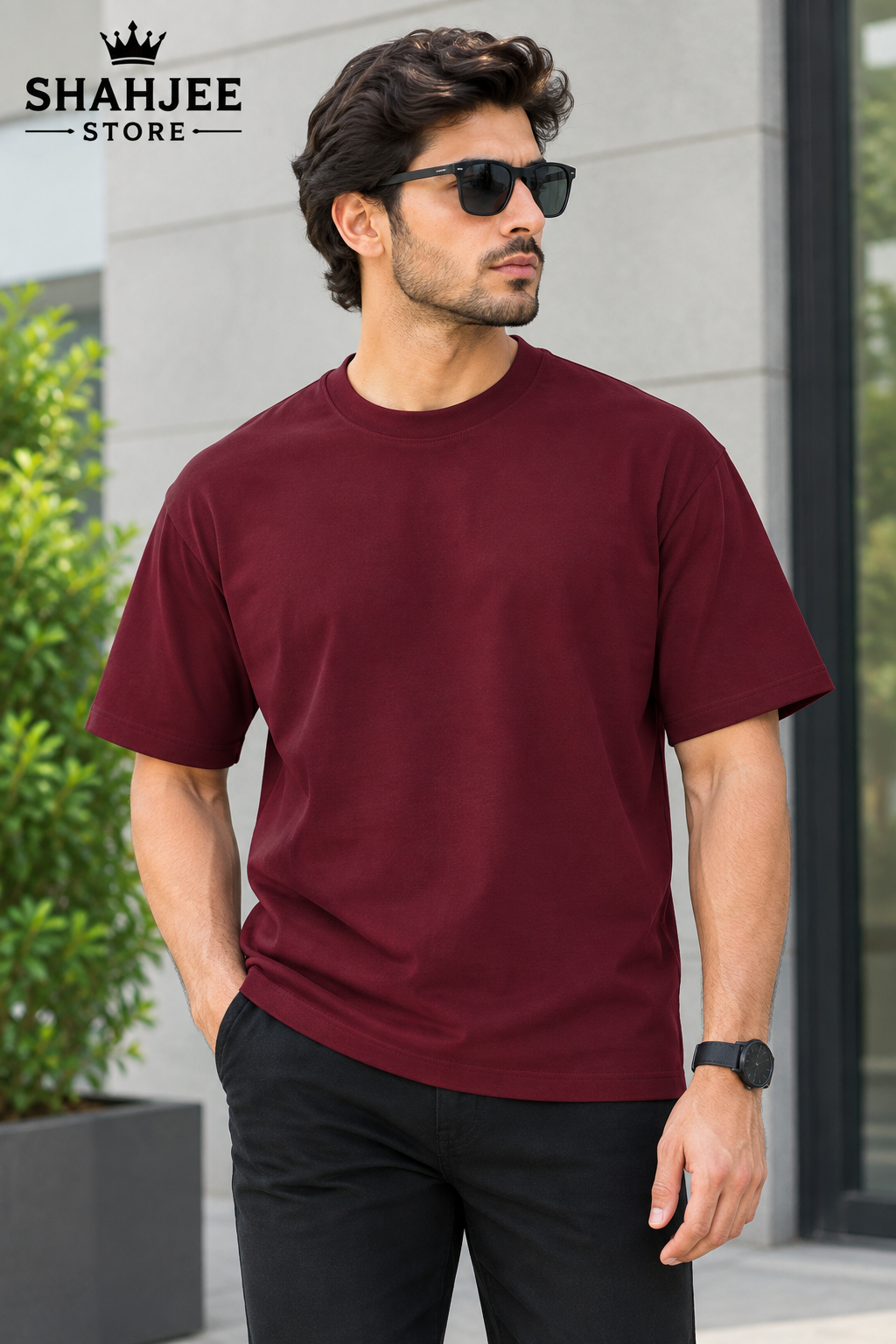 Drop Shoulder Oversized T-Shirt - Maroon