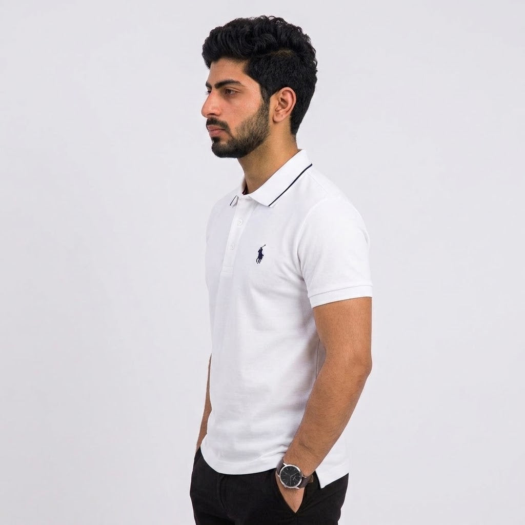 Men's White Classic Polo T-Shirt | 100% Combed Cotton
