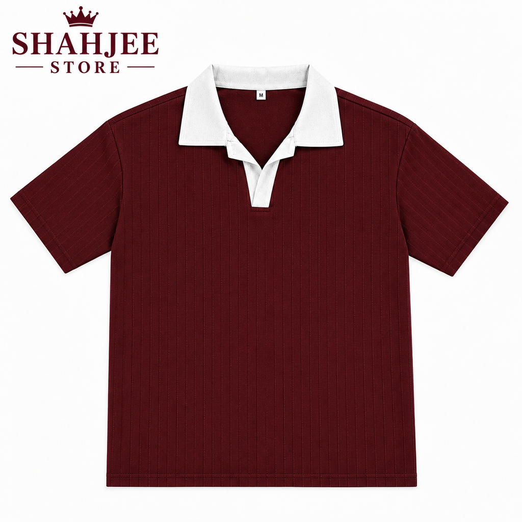 Contrast Collar Polo Shirt - Maroon