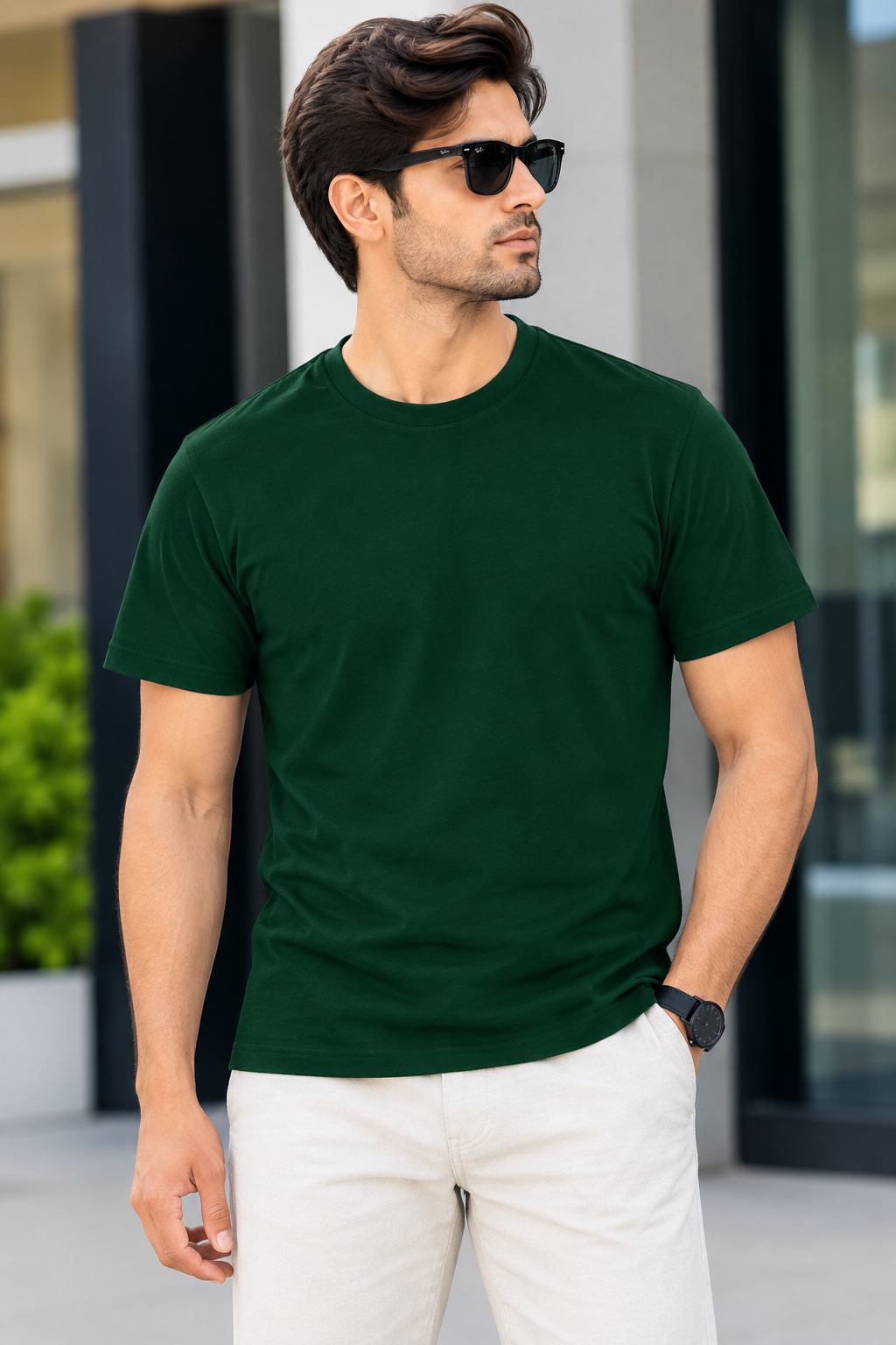 Basic Round Neck T-Shirt - Bottle Green