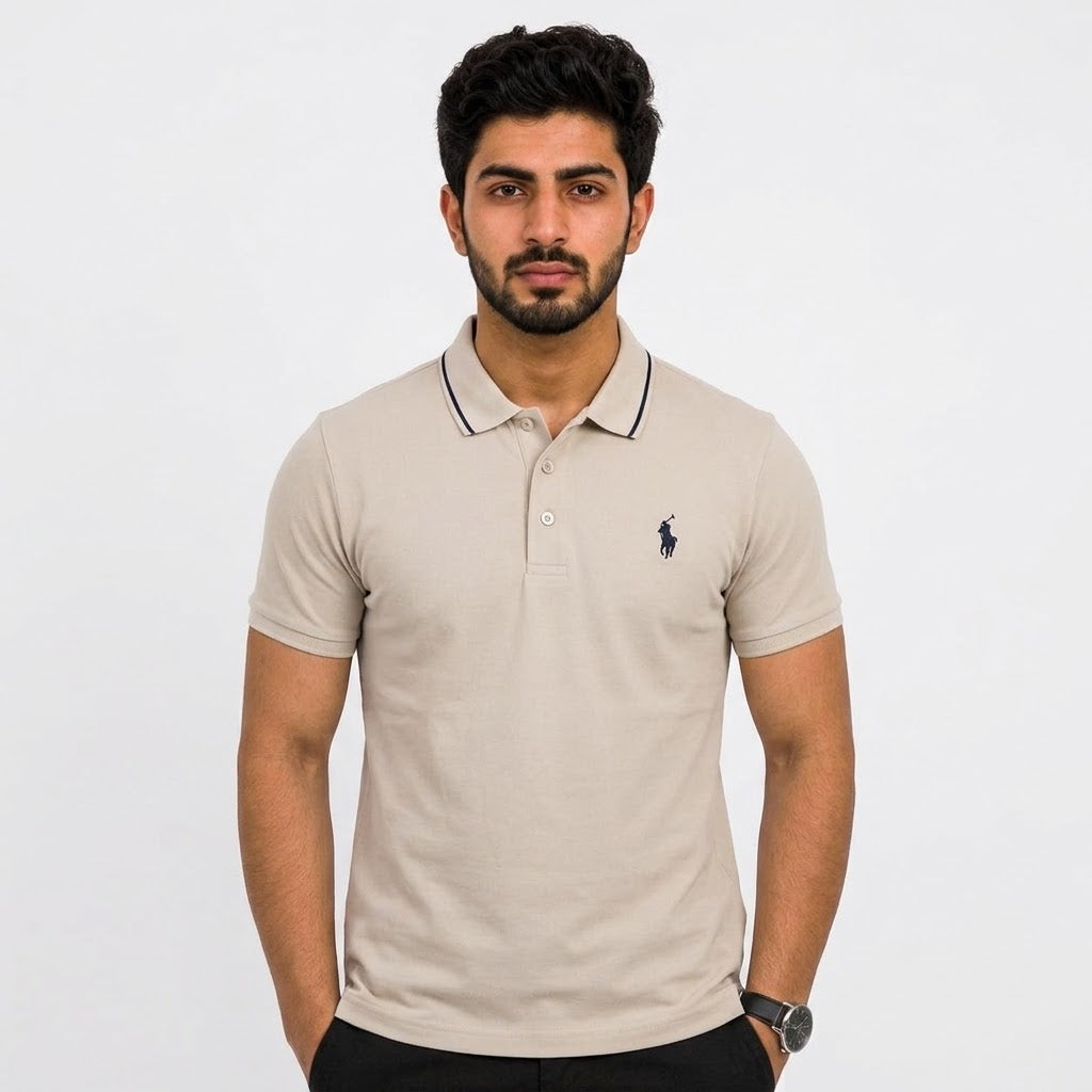 Men's Beige Cream Polo T-Shirt | Classic Regular Fit