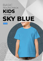 Kids Basic Round Neck T-Shirt - Sky Blue