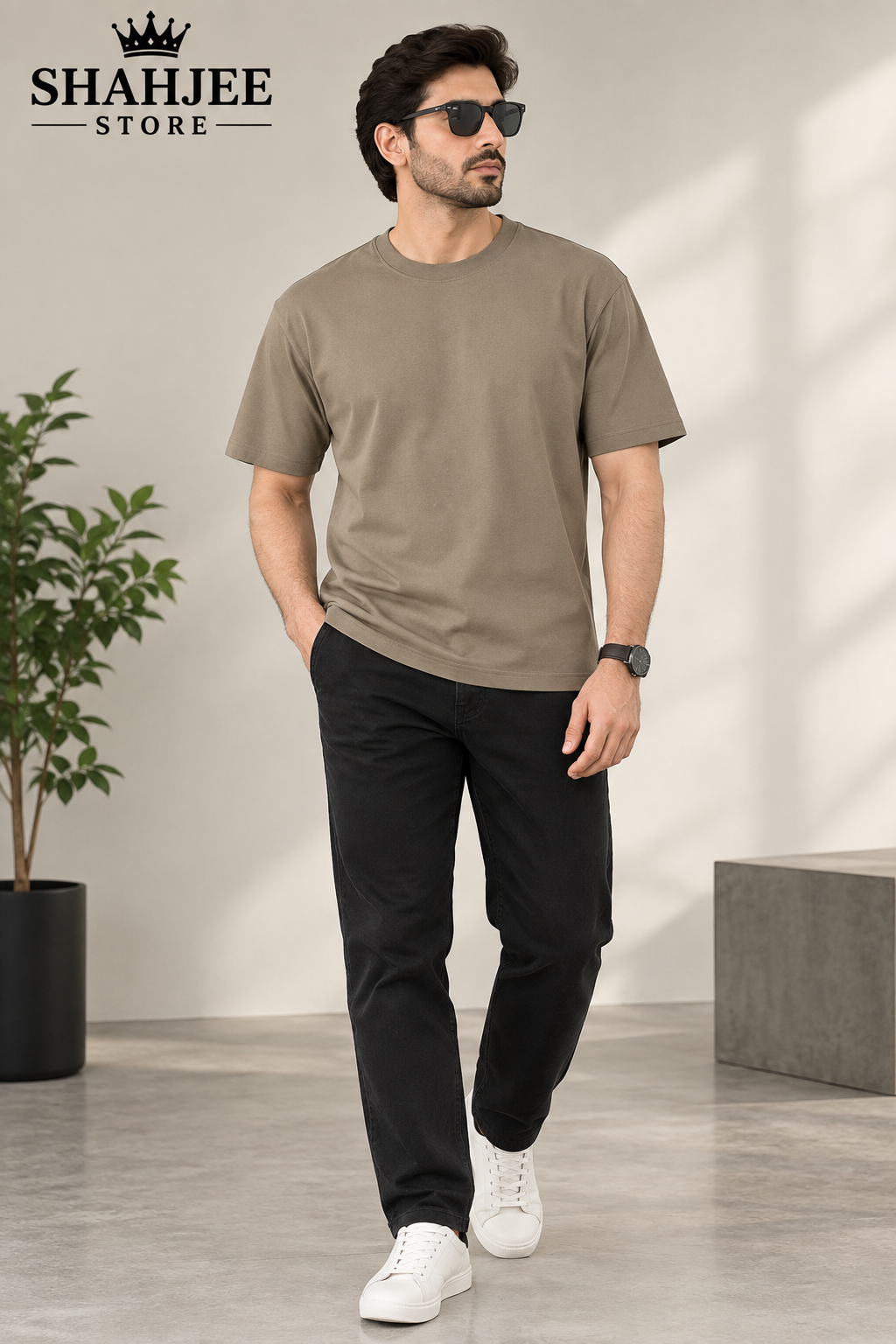 Drop Shoulder Oversized T-Shirt - Khaki