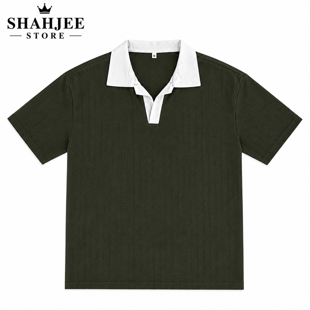 Contrast Collar Polo Shirt - Olive Green