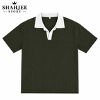 Contrast Collar Polo Shirt - Olive Green