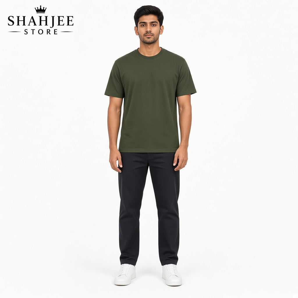 Drop Shoulder Oversized T-Shirt - Olive Green