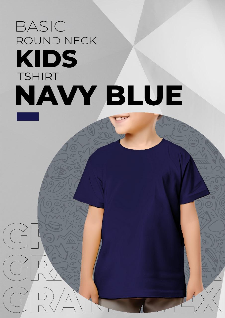 Kids Basic Round Neck T-Shirt - Navy Blue