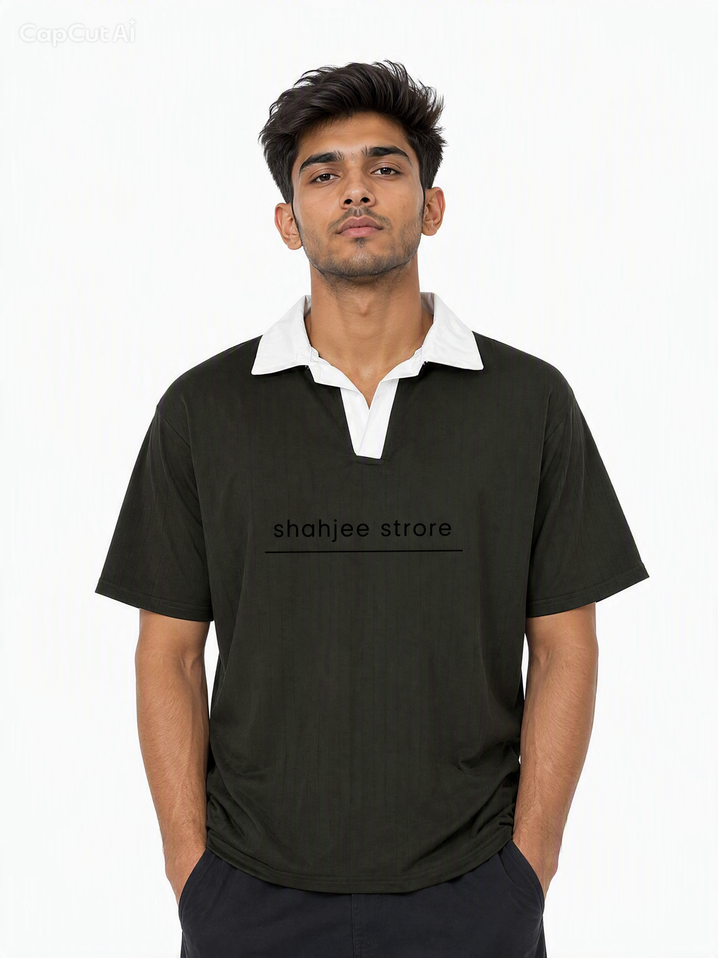 Shahjee Contrast Collar Polo Shirt - Dark Olive